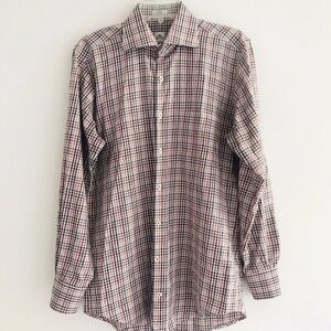 Peter Millar | Button Front Dress Check Shirt Medium Red Striped Button Cuff